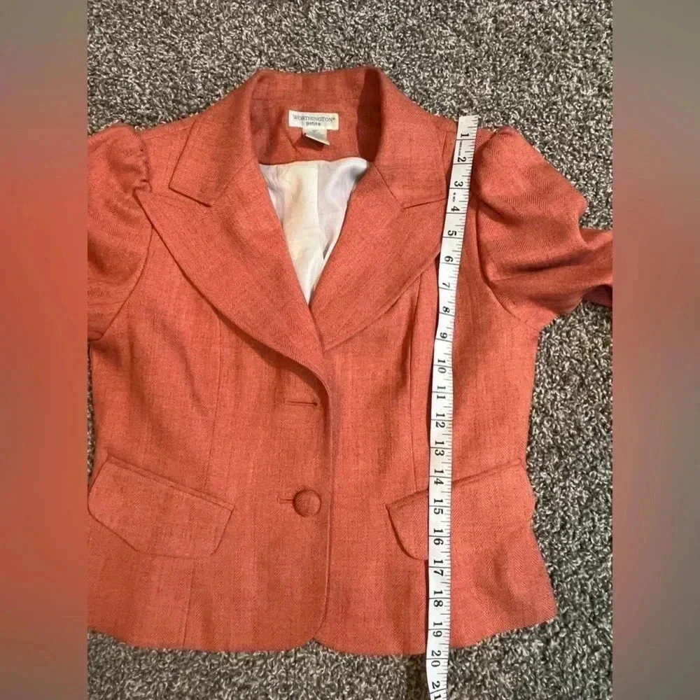 WORTHINGTON BLAZER CORAL 3/4 LENGTH VICTORIAN SLEEVES STRETCH SIZE 6 PETITE - Picture 6 of 8